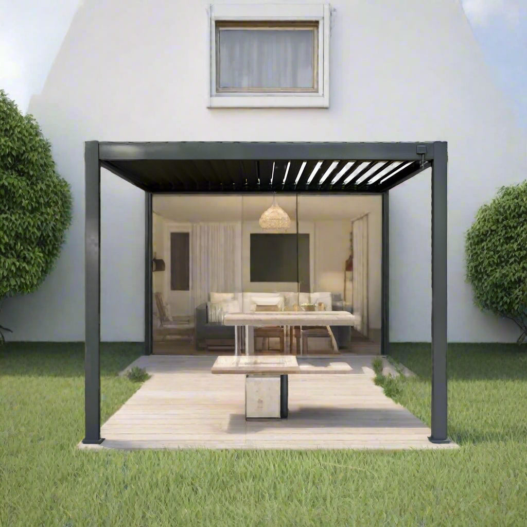 GazeboMate 3x4M Wall Mounted Louvered Gazebo Aluminium Pergola Monument Heavy Duty Wind Resistant