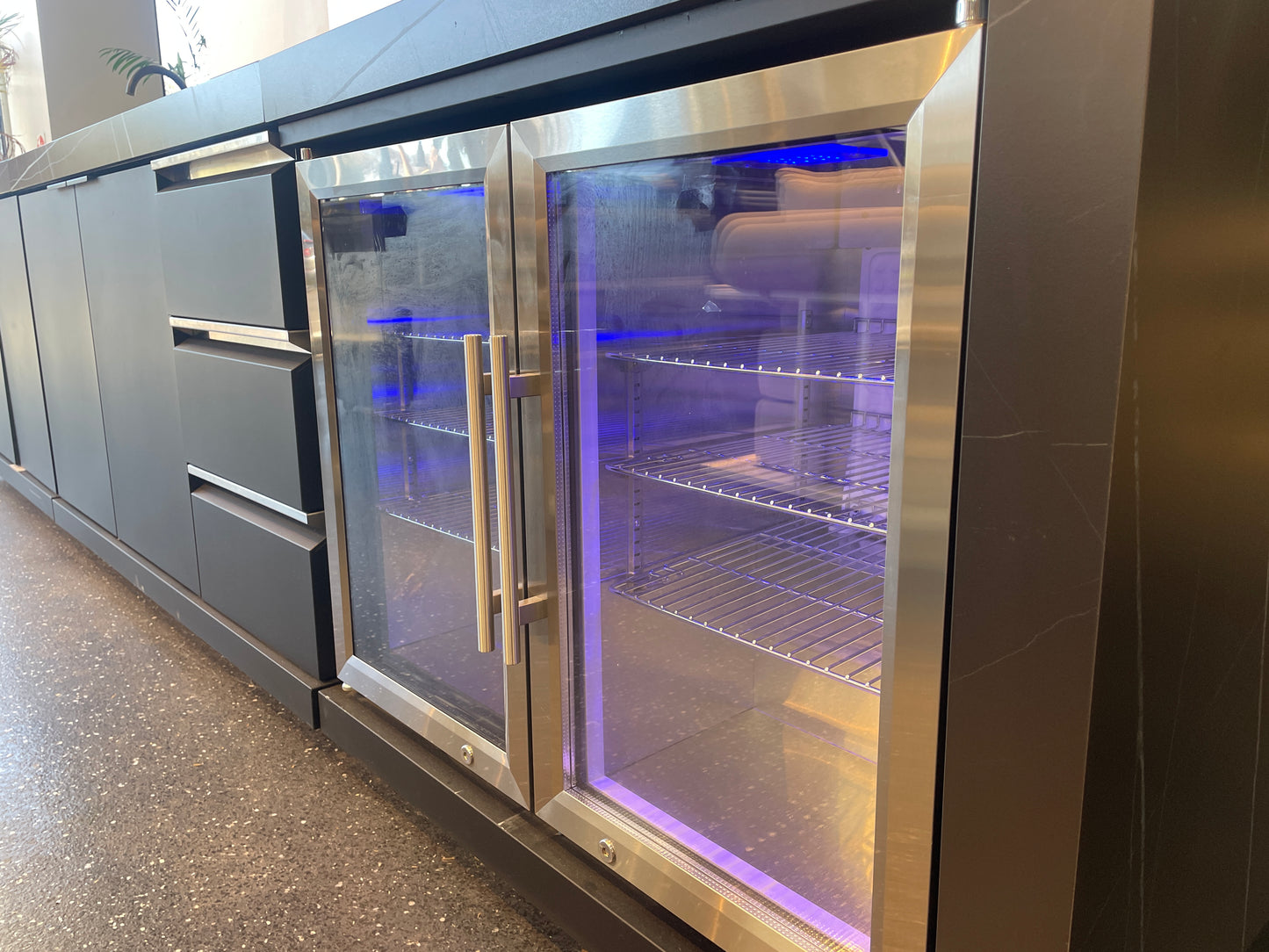 Floor Stock Rockpool Black 4B Drop In Flat Hood BBQ Kitchen Inc Sintered Stone Benchtops, Aluminium Cabinets, Fridge & Sink