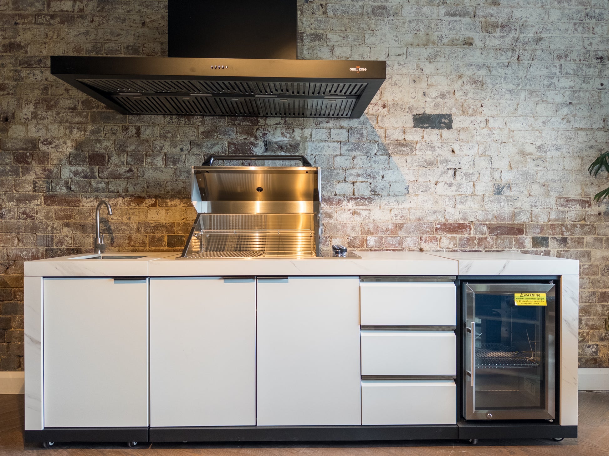 White Stone 4B Drop In BBQ Kitchen Package with Stone Benchtops, Hampton Waterfall Design