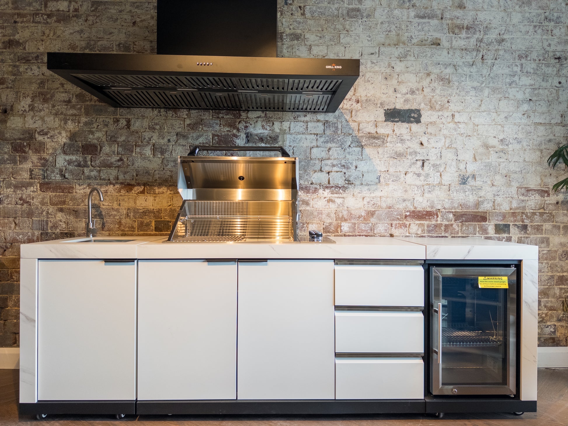 White Stone 4B Drop In BBQ Kitchen Package with Stone Benchtops, Hampton Waterfall Design