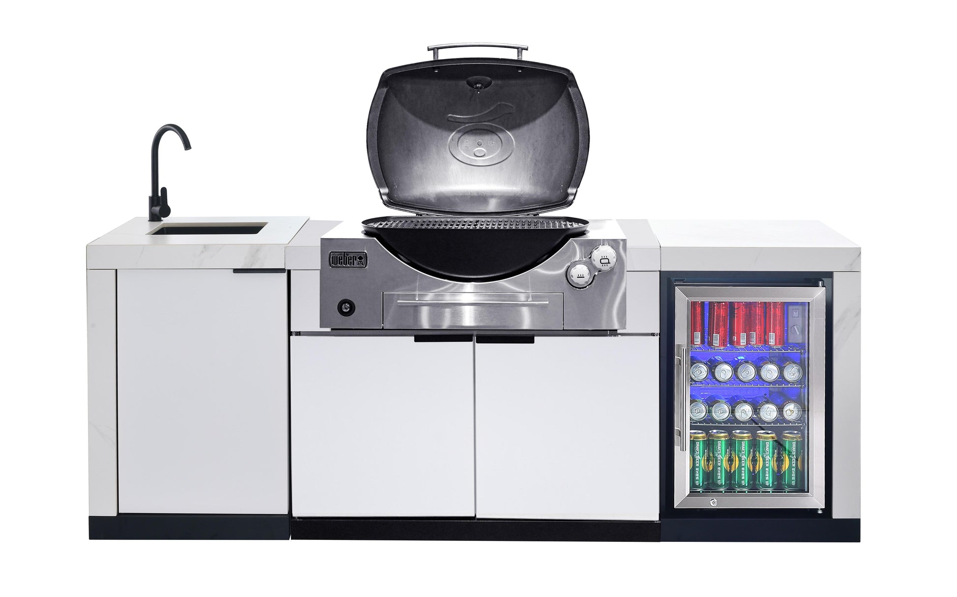 Rockpool White BBQ Cabinet Module Suit Weber Family Q Built In Premium Gas BBQ (Q3600) - Outdoor Kitchen