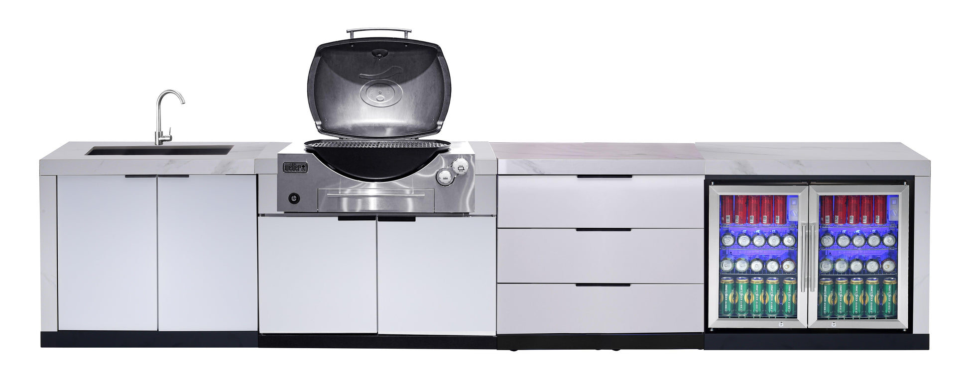 Rockpool White BBQ Cabinet Module Suit Weber Family Q Built In Premium Gas BBQ (Q3600) - Outdoor Kitchen