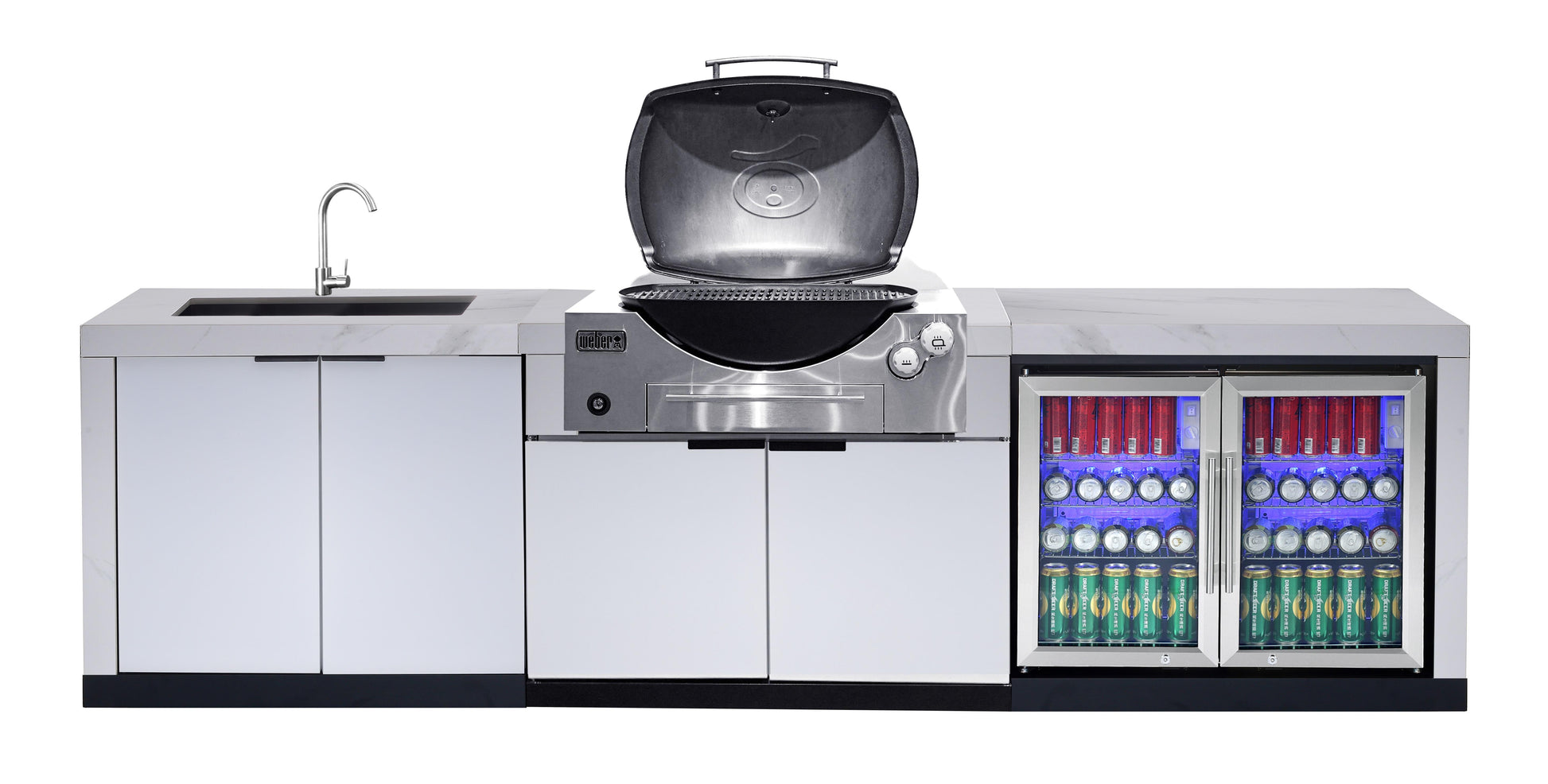 Rockpool White BBQ Cabinet Module Suit Weber Family Q Built In Premium Gas BBQ (Q3600) - Outdoor Kitchen