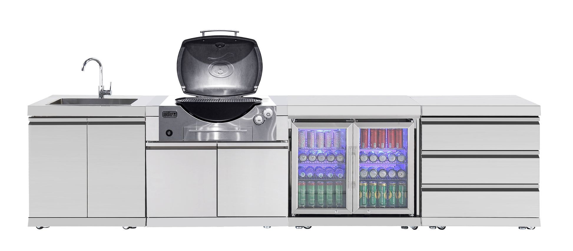 Rockpool White BBQ Cabinet Module Suit Weber Family Q Built In Premium Gas BBQ (Q3600) - Outdoor Kitchen