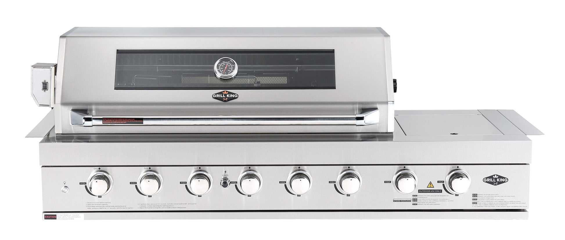 6 Burner Built In BBQ With Side Wok & Rear Infrared Burner | 304 Stainless Steel, Blue LED Knobs