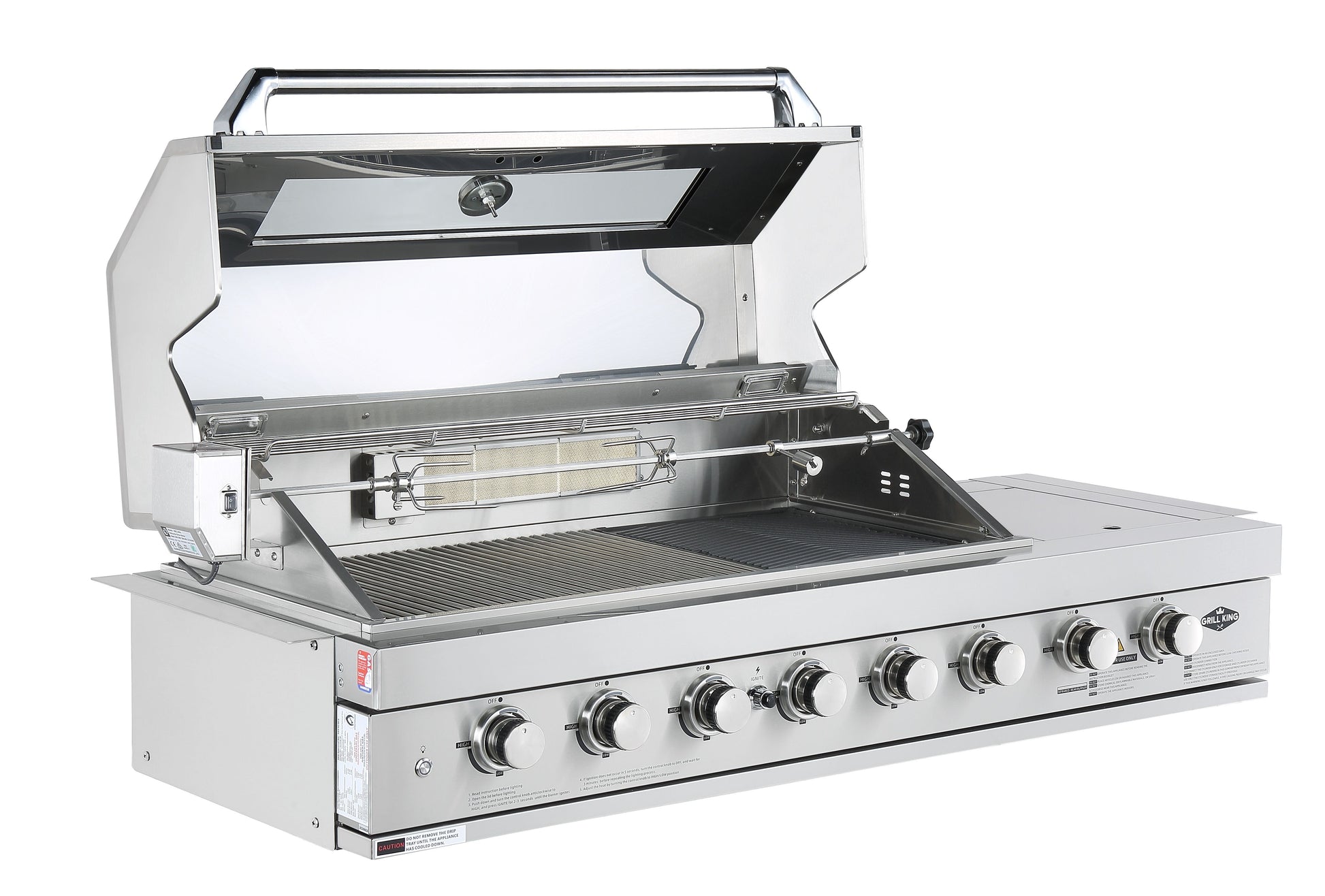 6 Burner Built In BBQ With Side Wok & Rear Infrared Burner | 304 Stainless Steel, Blue LED Knobs