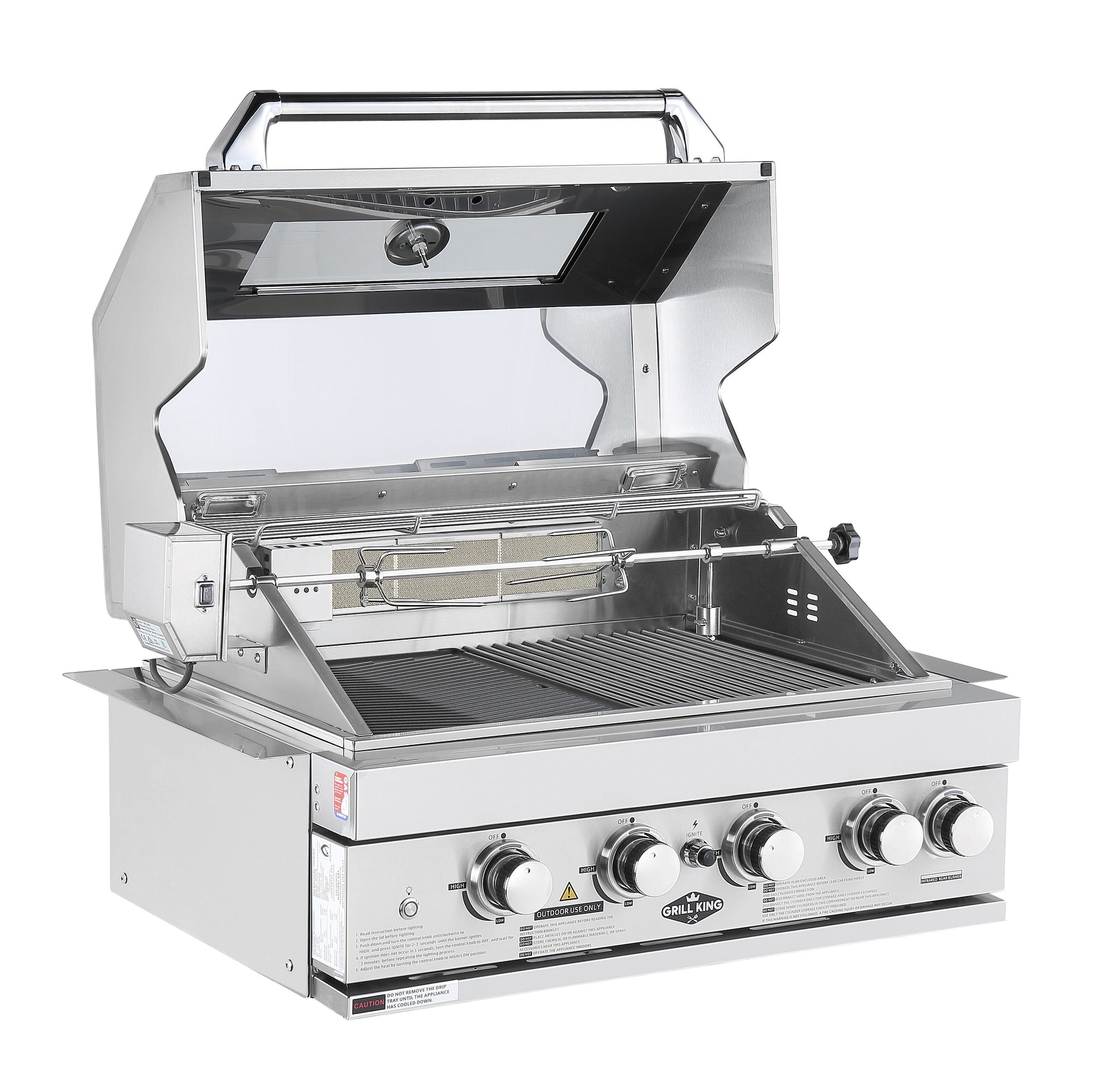 4 Burner Built-In BBQ With Rear Infrared Burner | 304 High Grade Stainless Steel, Blue LED Knobs