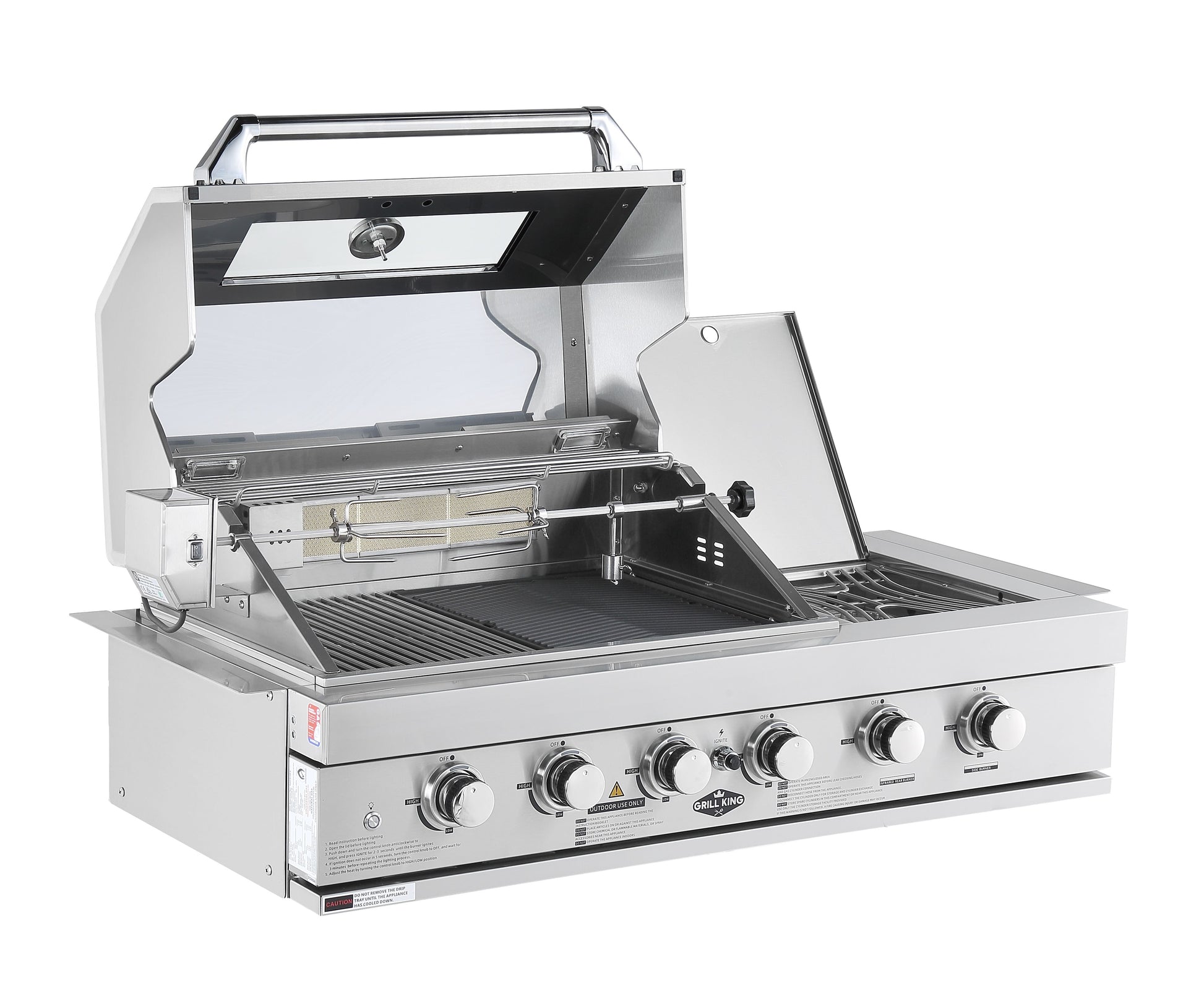 4 Burner + Wok Built In BBQ With Rear Infrared Burner | 304 Stainless Steel, Blue LED Knobs