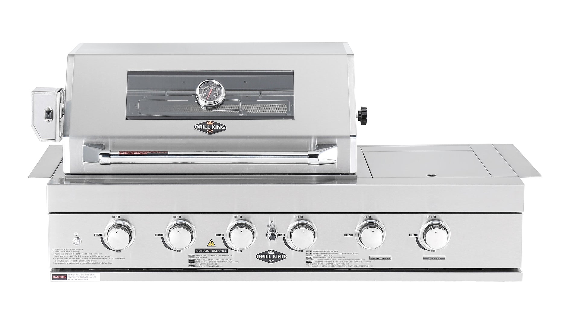 4 Burner + Wok Built In BBQ With Rear Infrared Burner | 304 Stainless Steel, Blue LED Knobs