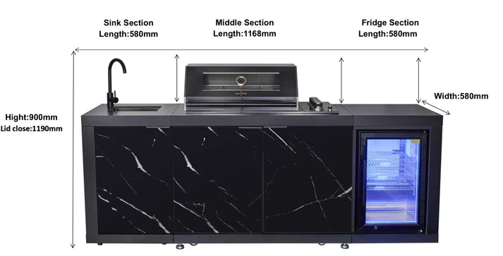 Floor Stock Compact Series Rockpool Summit Black 4B Drop In BBQ with Fridge & Sink