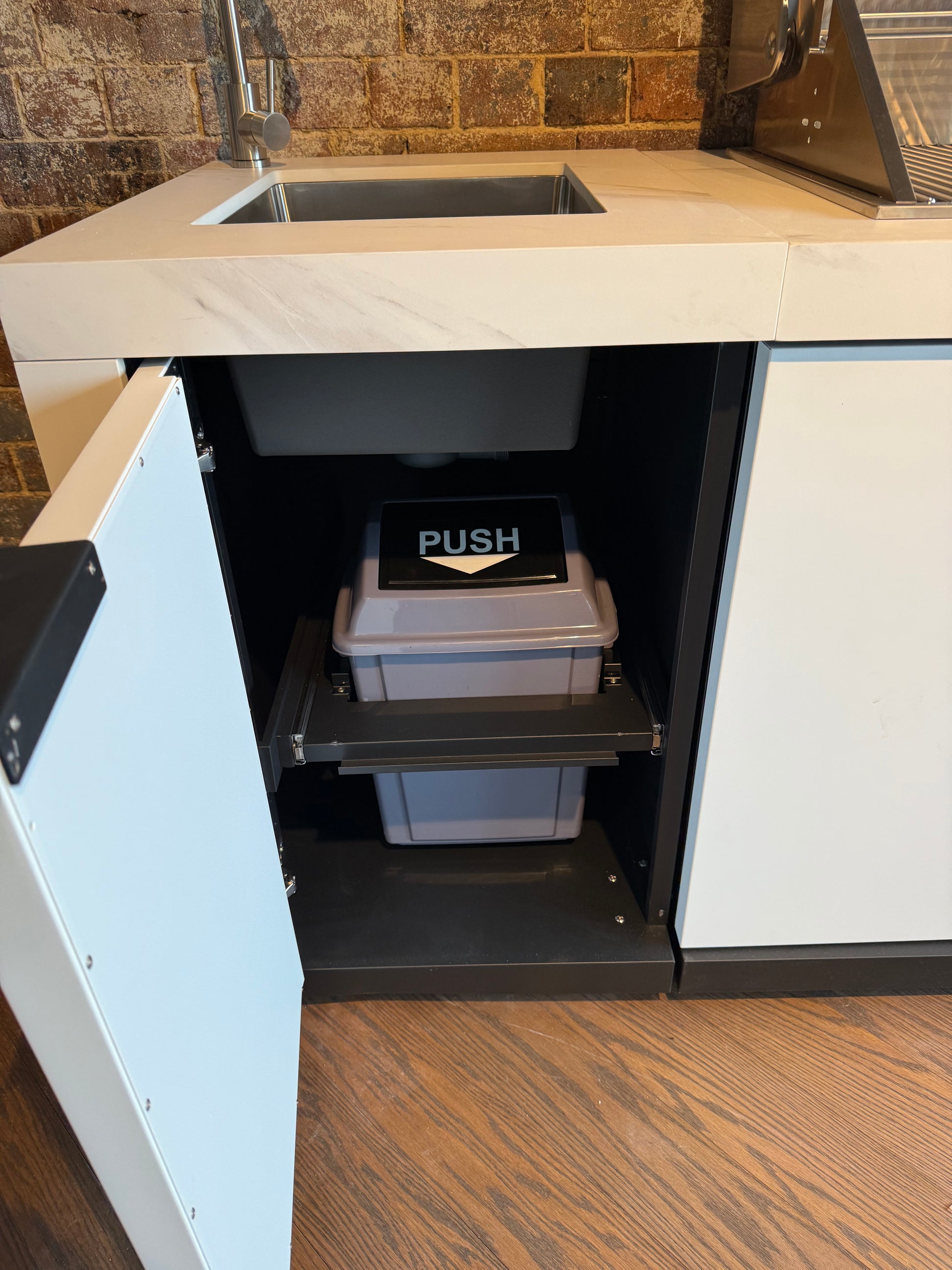 White Stone 4B Drop In BBQ Kitchen Package with Stone Benchtops, Hampton Waterfall Design