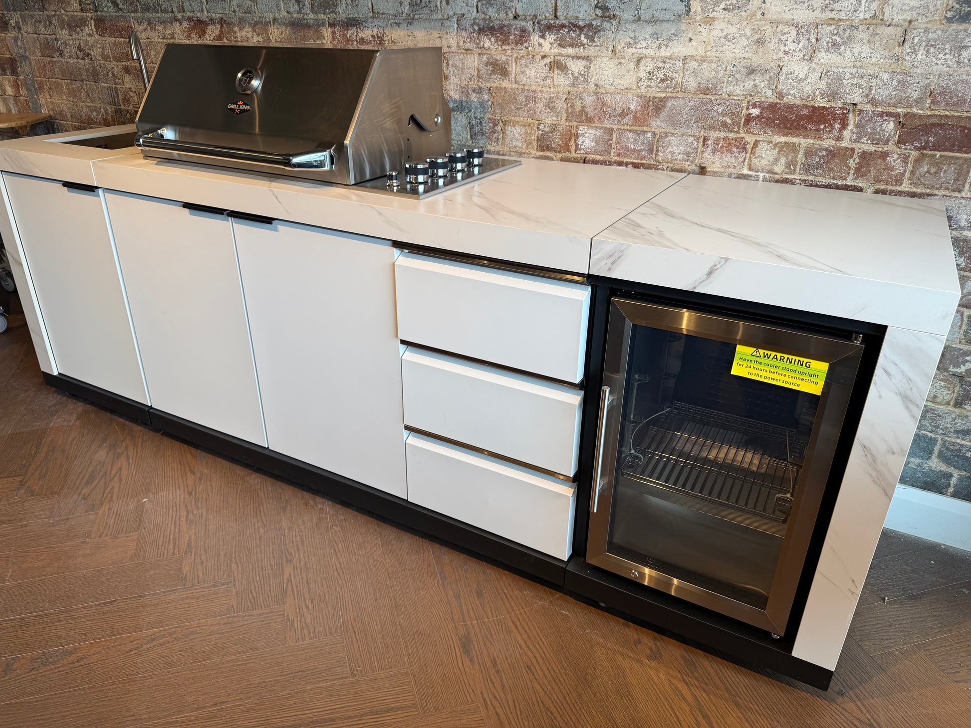 White Stone 4B Drop In BBQ Kitchen Package with Stone Benchtops, Hampton Waterfall Design