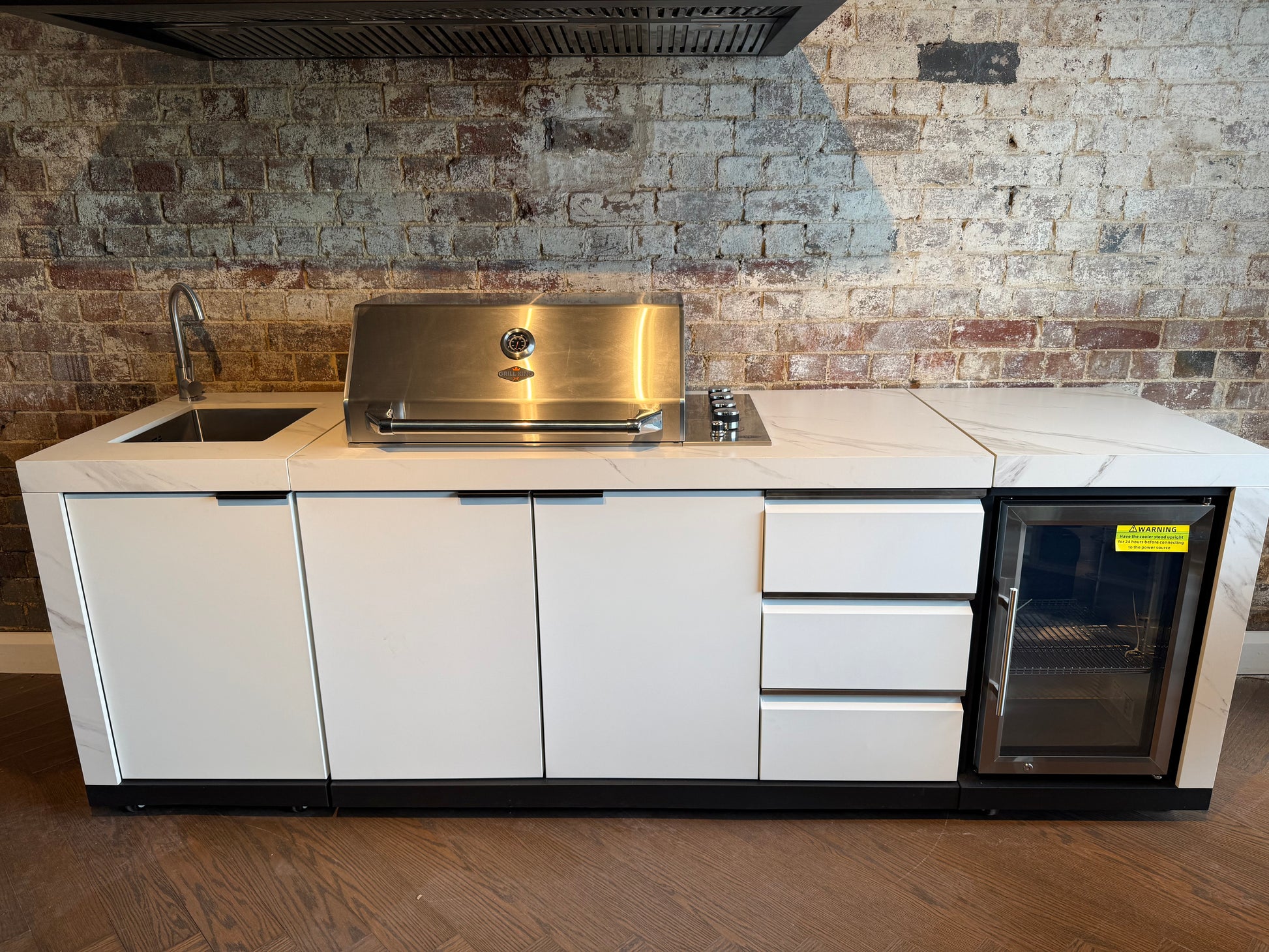 White Stone 4B Drop In BBQ Kitchen Package with Stone Benchtops, Hampton Waterfall Design