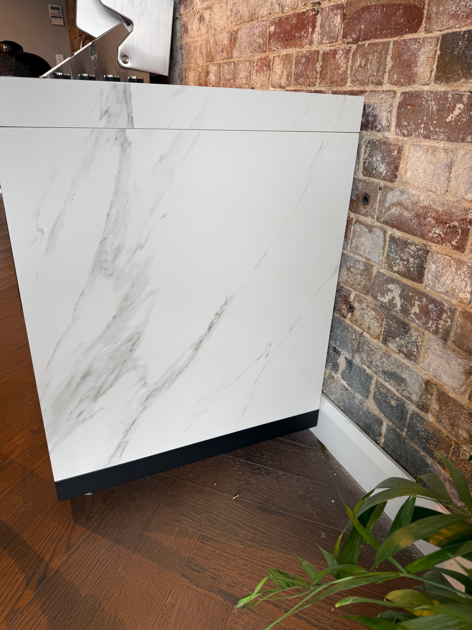 White Stone 4B Drop In BBQ Kitchen Package with Stone Benchtops, Hampton Waterfall Design