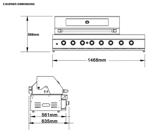 6 Burner Built In BBQ With Side Wok & Rear Infrared Burner | 304 Stainless Steel, Blue LED Knobs