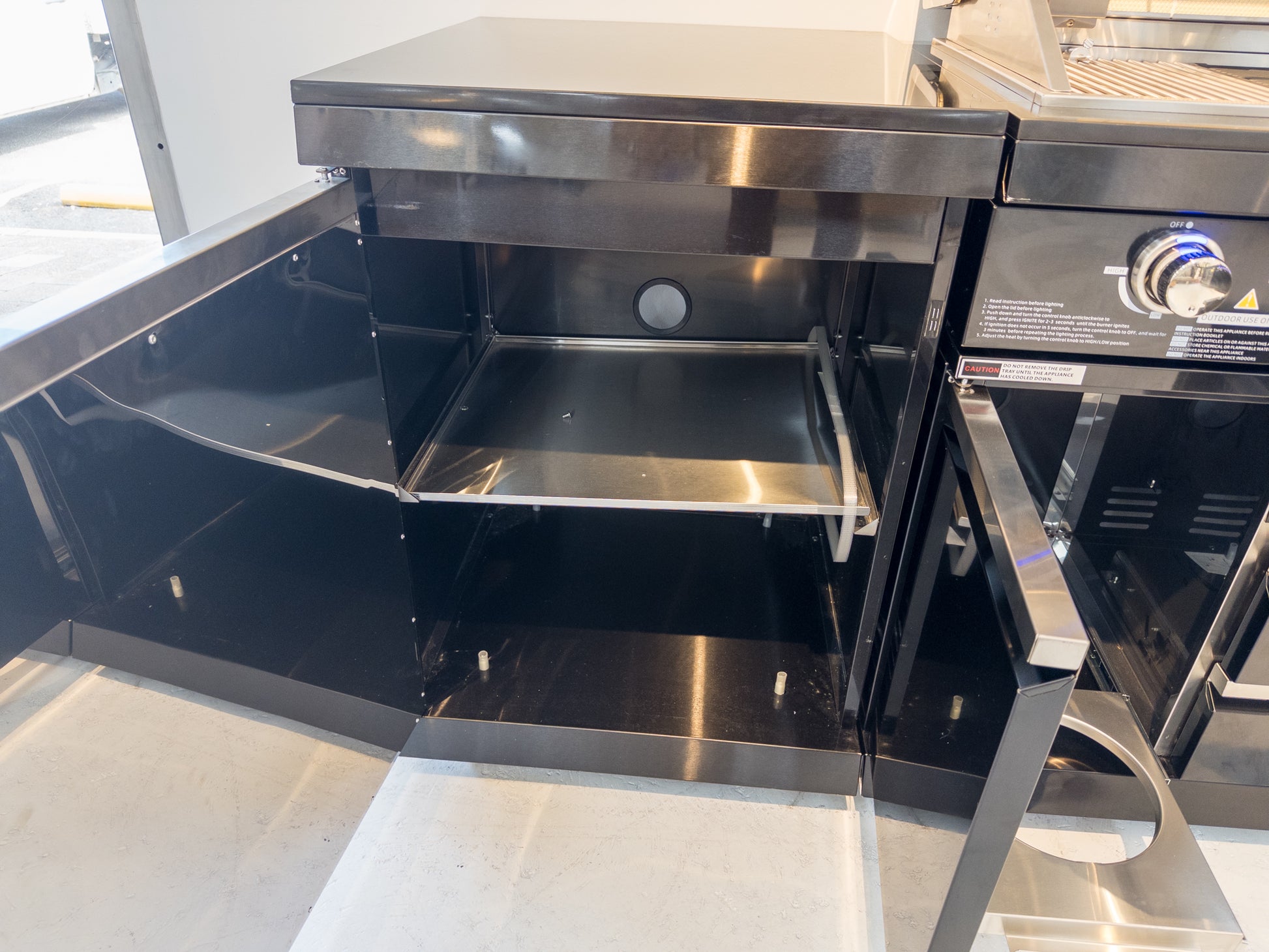 Kingsley 4 Burner Black 304 SS BBQ Kitchen + 2DR Fridge & 1DR Cupboard