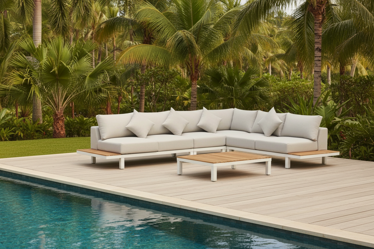 Outdoor Lounge White Outdoor Corner Sofa Weather-Resistant Outdoor