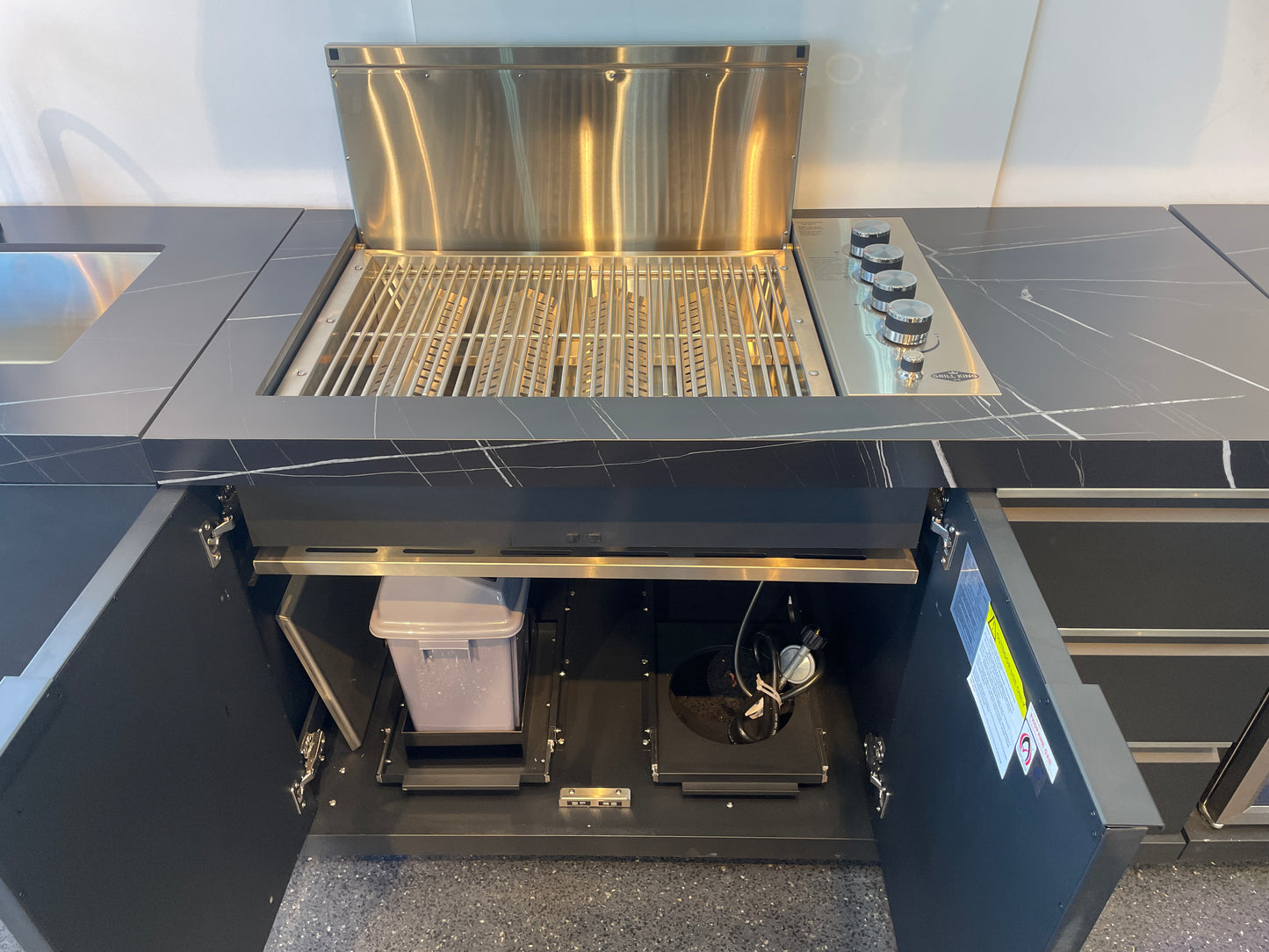 Floor Stock Rockpool Black 4B Drop In Flat Hood BBQ Kitchen Inc Sintered Stone Benchtops, Aluminium Cabinets, Fridge & Sink