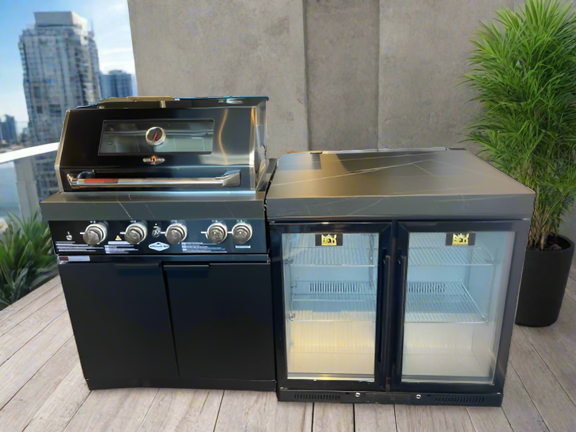 Floor Stock Rockpool Black 4B Outdoor BBQ Kitchen inc Sintered Stone Benchtop & Aluminium Cabinetry