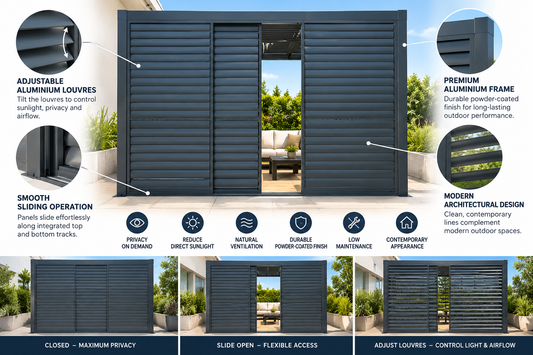 GazeboMate Sliding Aluminium Louvered Shutter Wall – Monument | 2.4m, 3m & 4m