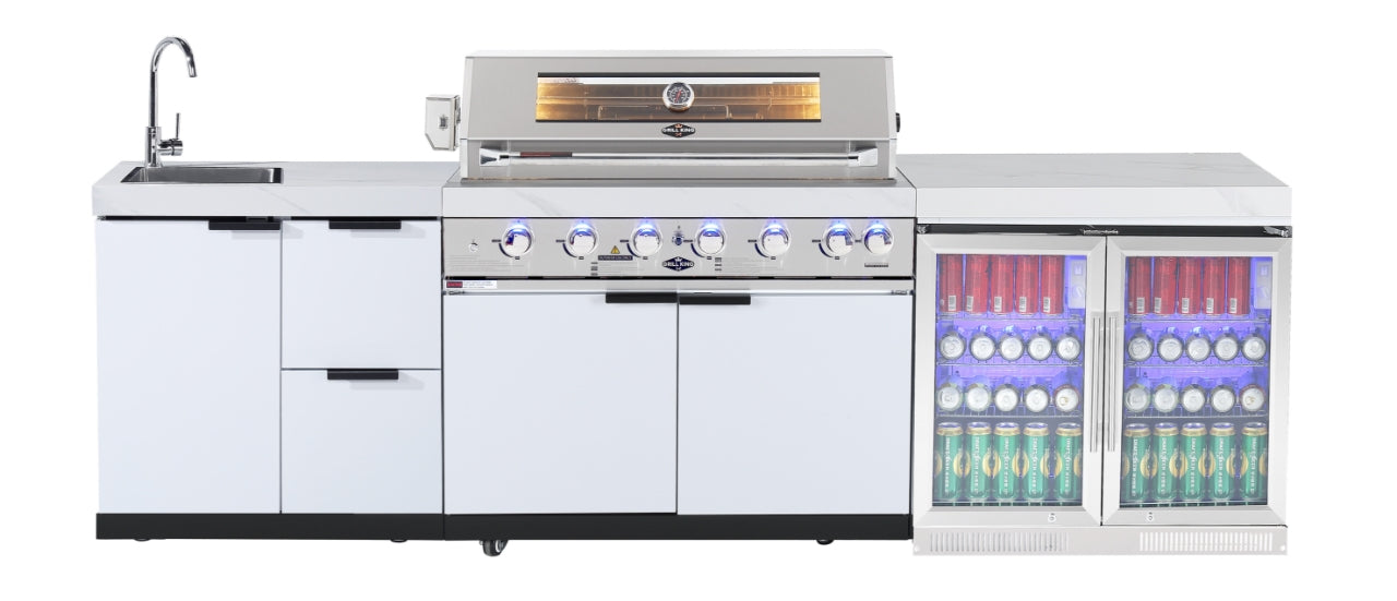 Rockpool 6B Non Wok BBQ Kitchen Package + 1DR Sink and Drawer Module + 2 DR 208L FRIDGE