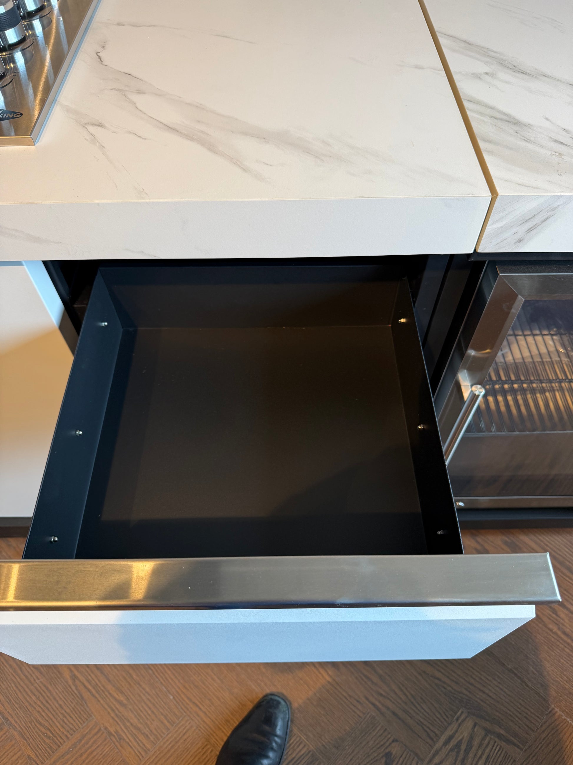 White Stone 4B Drop In BBQ Kitchen Package with Stone Benchtops, Hampton Waterfall Design