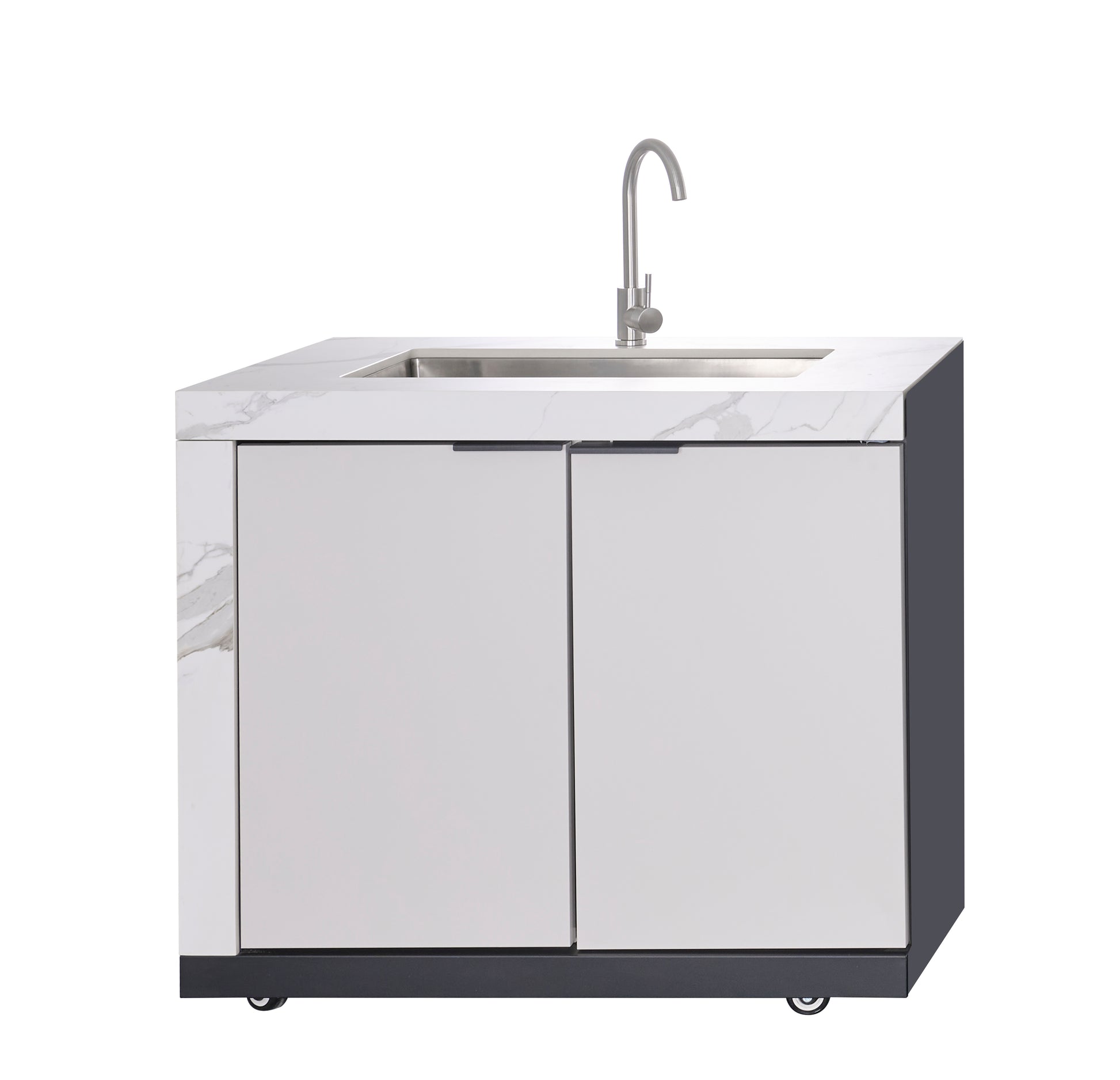 White Stone 4B Drop In BBQ Kitchen Package with Stone Benchtops, Hampton Waterfall Design