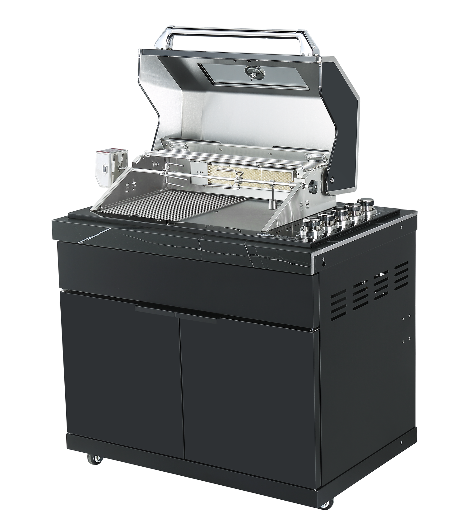 Grill King Rockpool 4 Burner Drop-In BBQ Kitchen Package - Black Stainless, Stone Benchtops