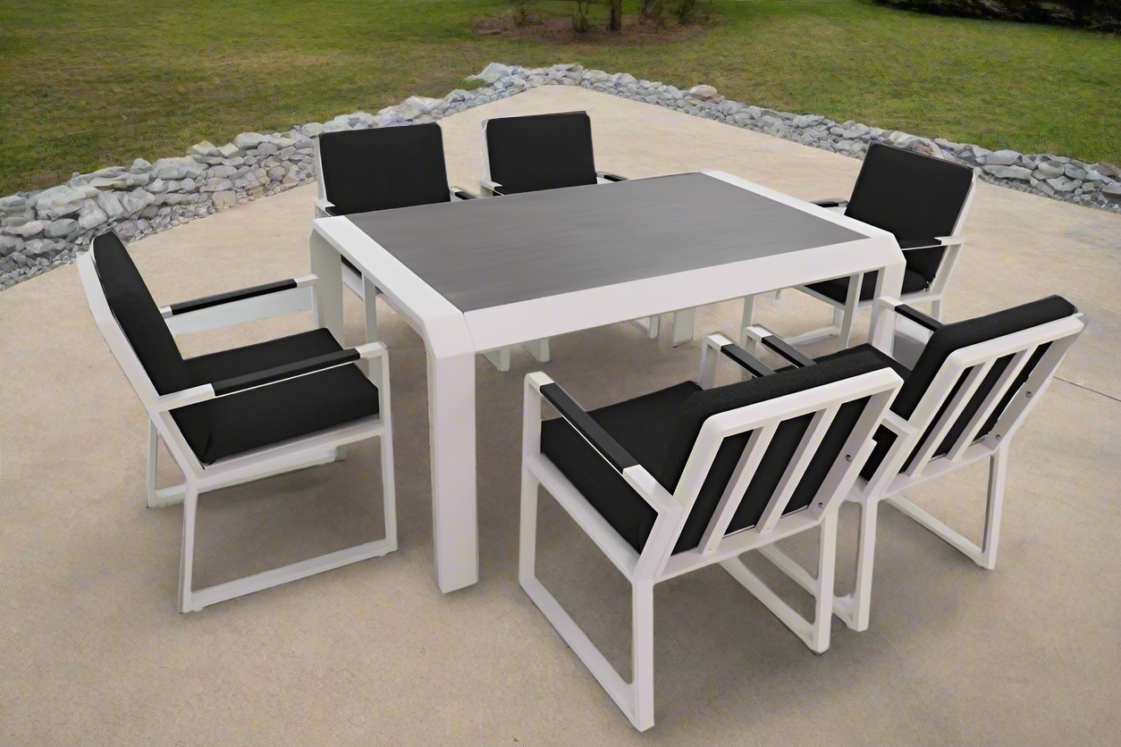 Vito 7 Piece Dining Set: White Aluminium Designer Outdoor Living Set
