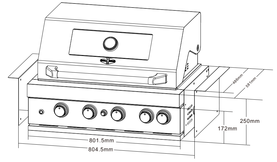 4 Burner Built-In BBQ With Rear Infrared Burner | 304 High Grade Stainless Steel, Blue LED Knobs