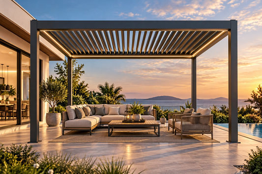 GazeboMate 4m × 5m Monument Aluminium Louvered Gazebo + Retractable Privacy Screen Combo