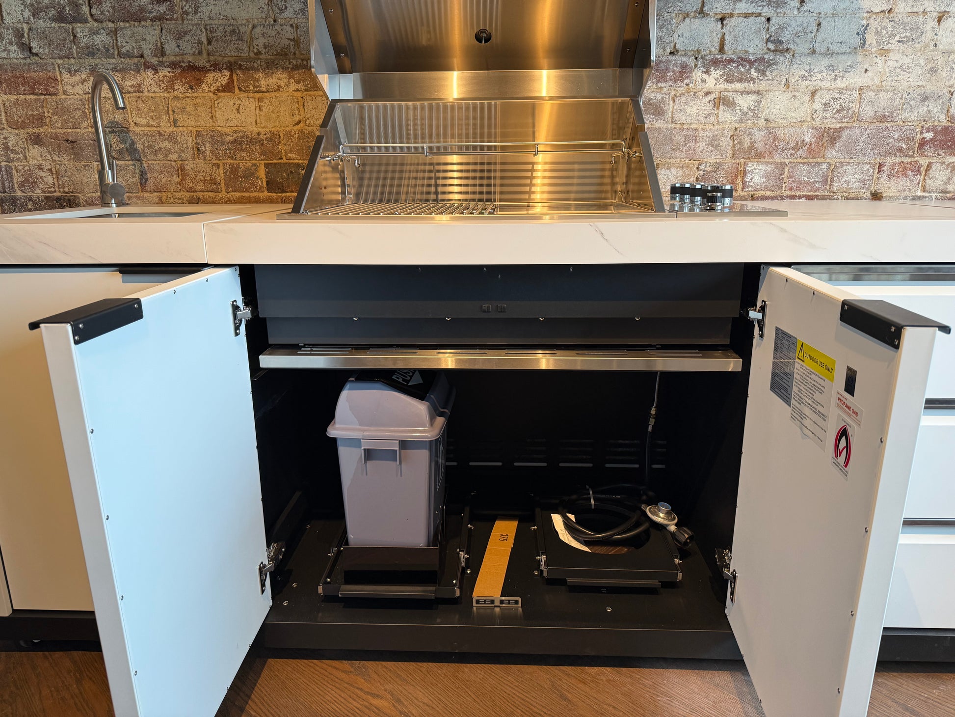 White Stone 4B Drop In BBQ Kitchen Package with Stone Benchtops, Hampton Waterfall Design