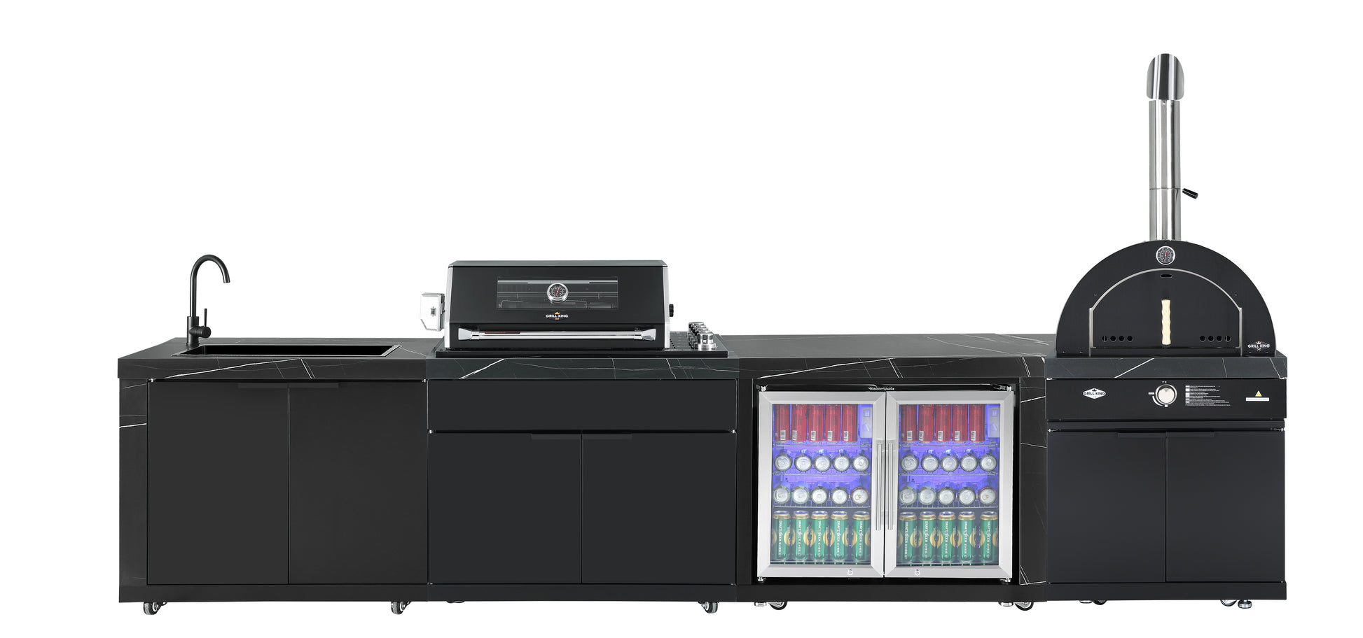 Grill King Rockpool 4 Burner Drop-In BBQ Kitchen Package - Black Stainless, Stone Benchtops