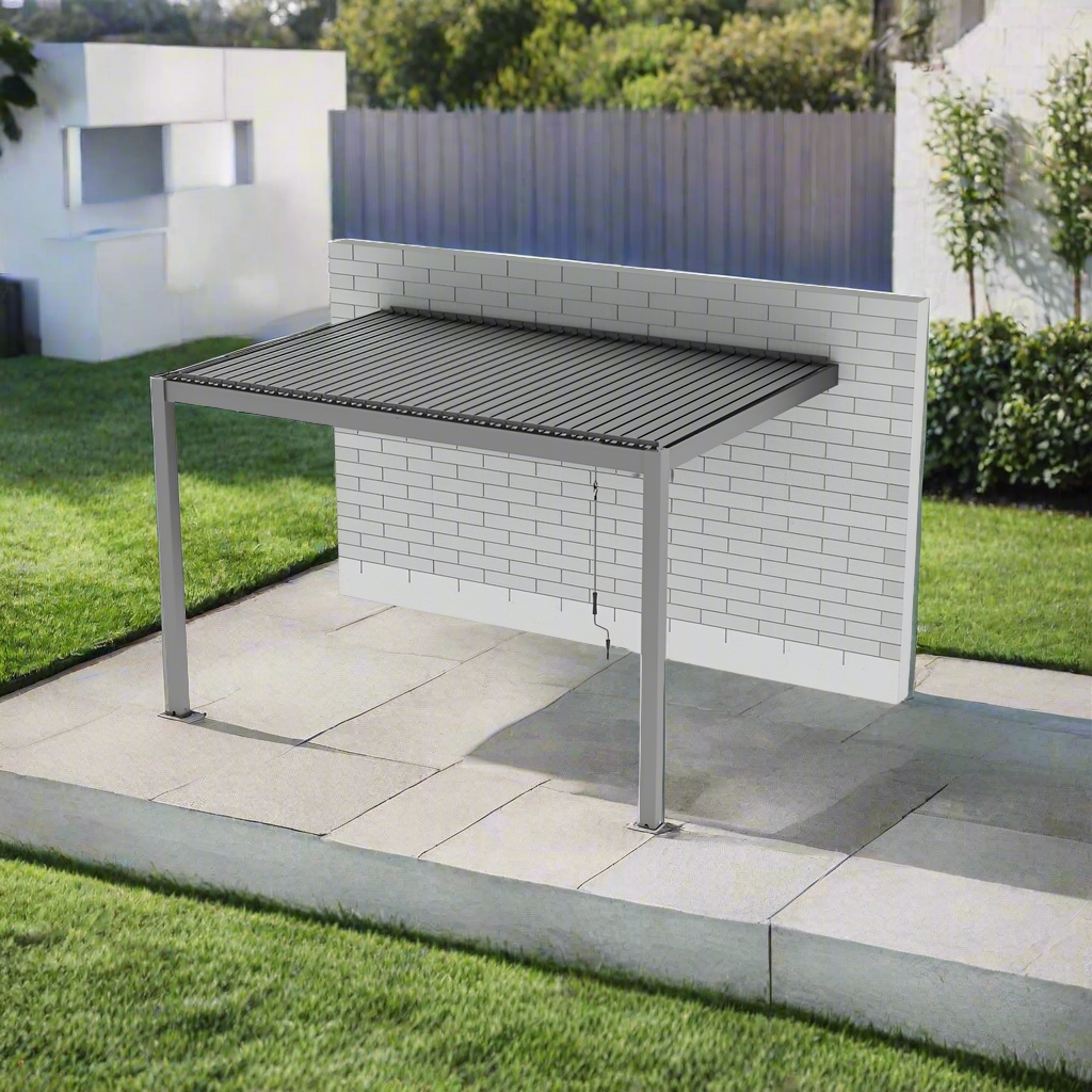 GazeboMate 3x4M Wall Mounted Louvered Gazebo Aluminium Pergola Monument Heavy Duty Wind Resistant