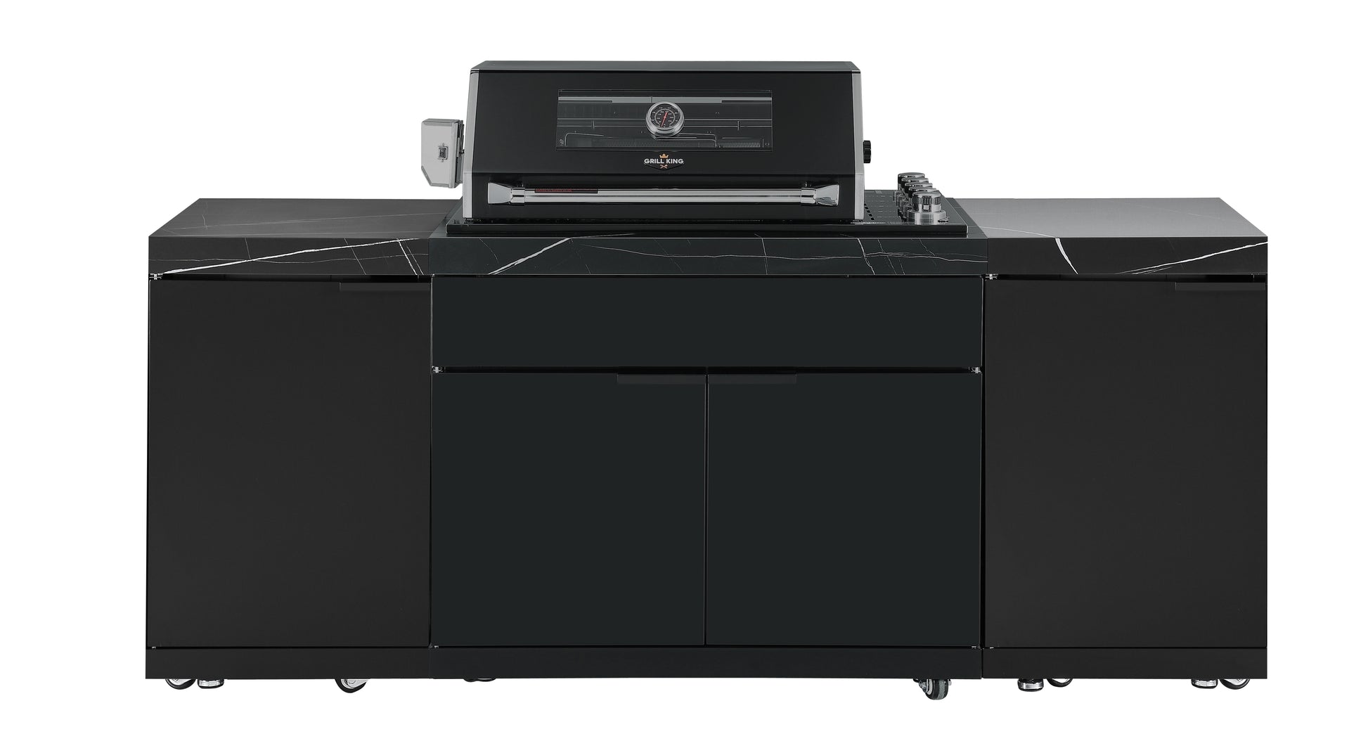 Grill King Rockpool 4 Burner Drop-In BBQ Kitchen Package - Black Stainless, Stone Benchtops