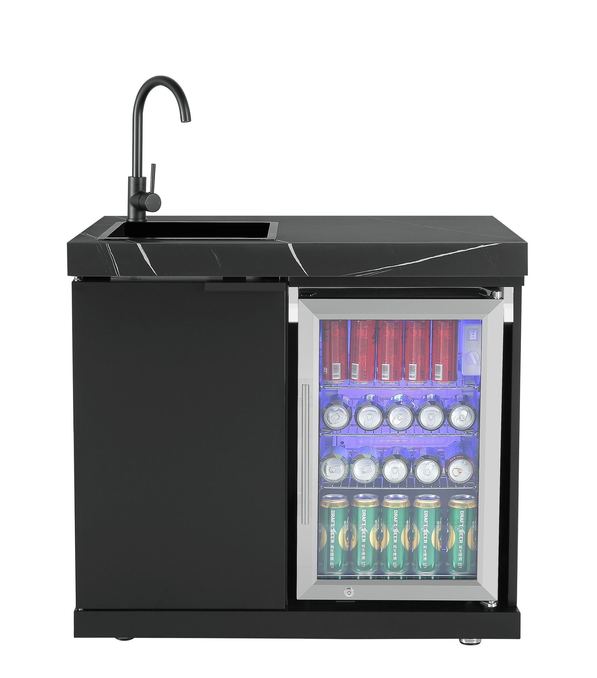 Grill King Rockpool 4 Burner Drop-In BBQ Kitchen Package - Black Stainless, Stone Benchtops