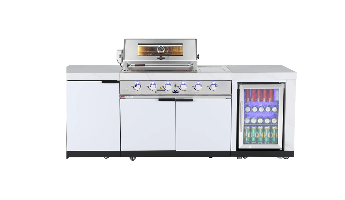 Rockpool 4 Burner White with Wok + Rear Infrared BBQ Kitchen (BBQ Only Fridge Sink Sold Seperate) - LPG