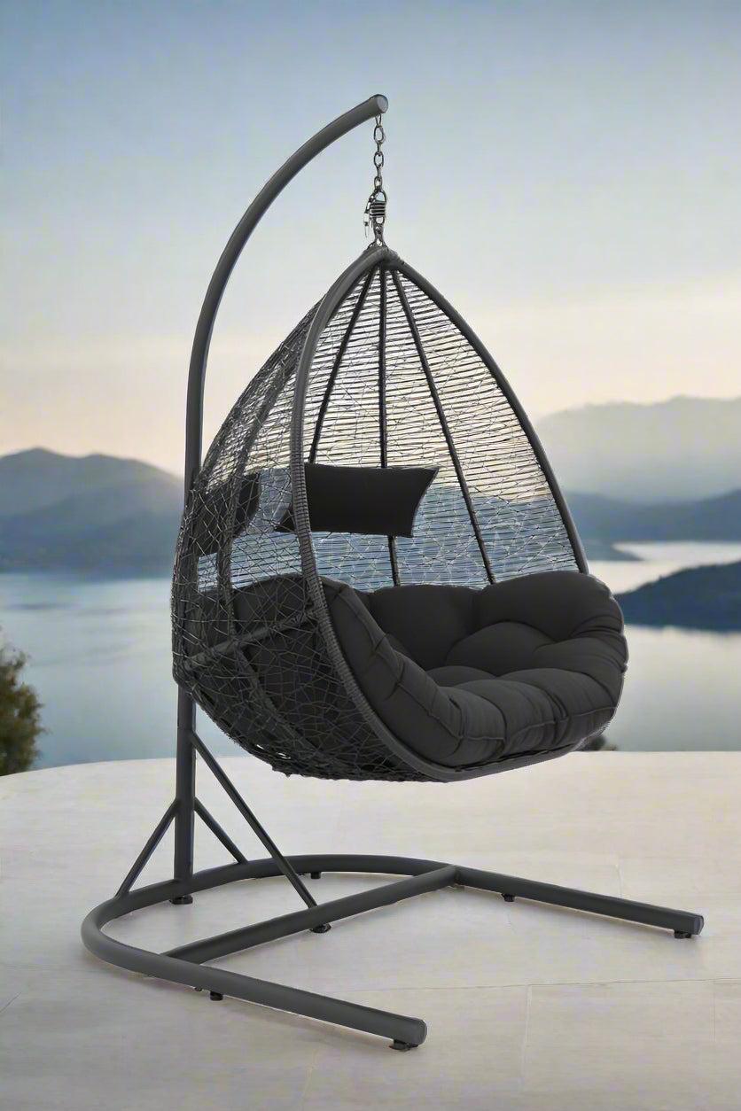 BLACK DOUBLE SEATER HANGING EGG CHAIR