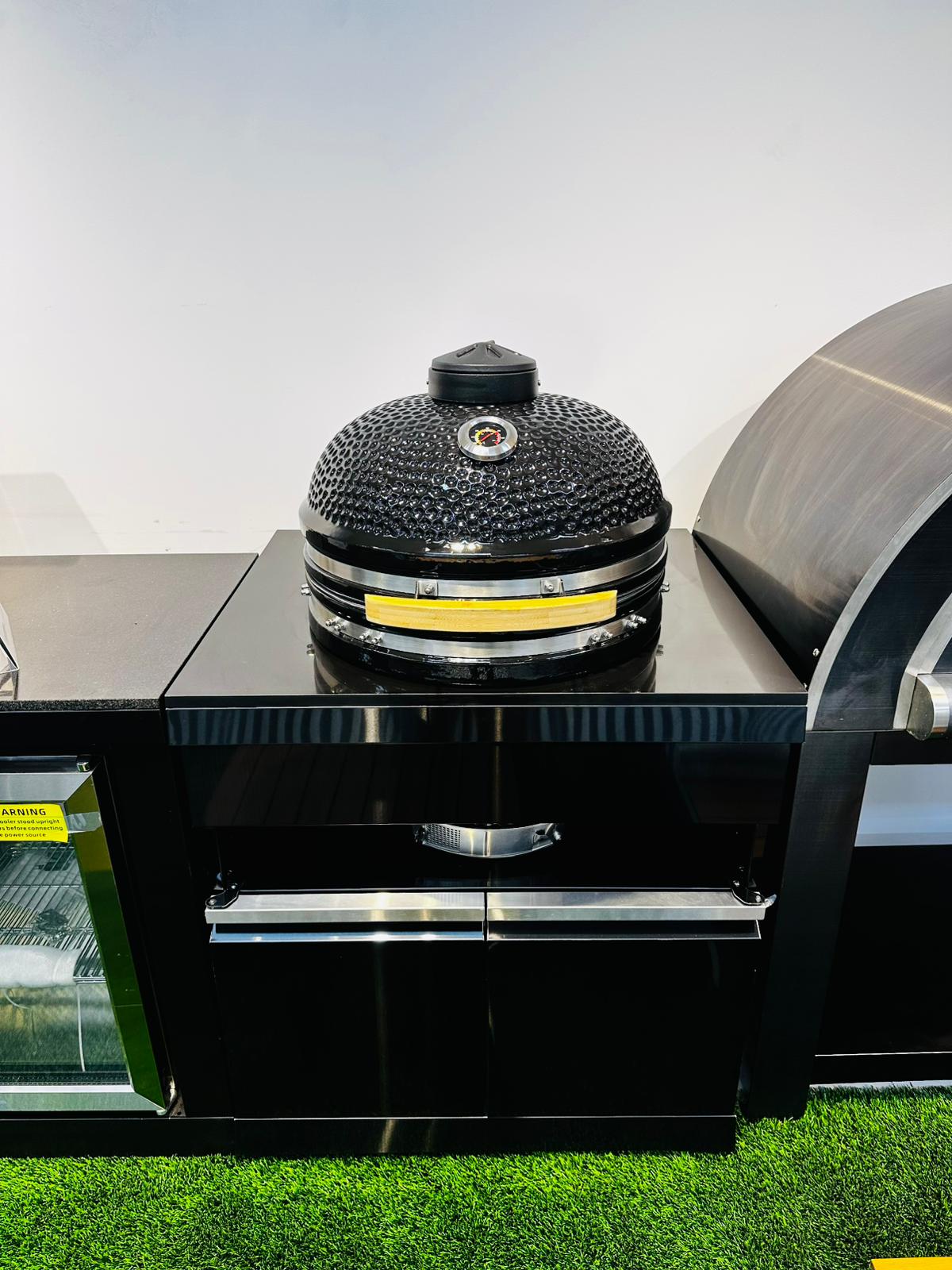 Kingsley 21” Smoker Module Kamado Black Stainless Cabinets & Stone Benchtop + Ceramic Smoker