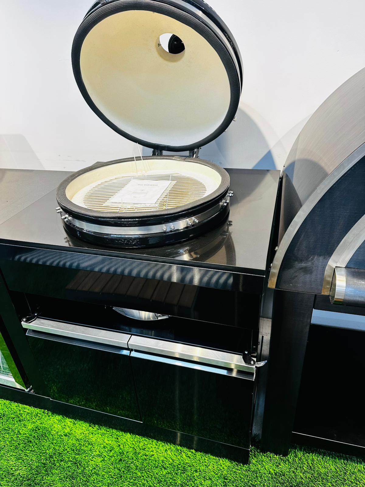 Kingsley 21” Smoker Module Kamado Black Stainless Cabinets & Stone Benchtop + Ceramic Smoker