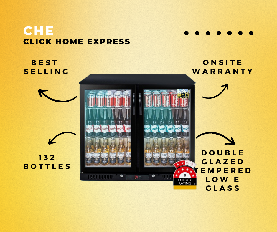 Tropical Rated Triple Glazed 208L Double Door Under-bench Commercial Bar Wine Fridge Drinks Chiller in Black