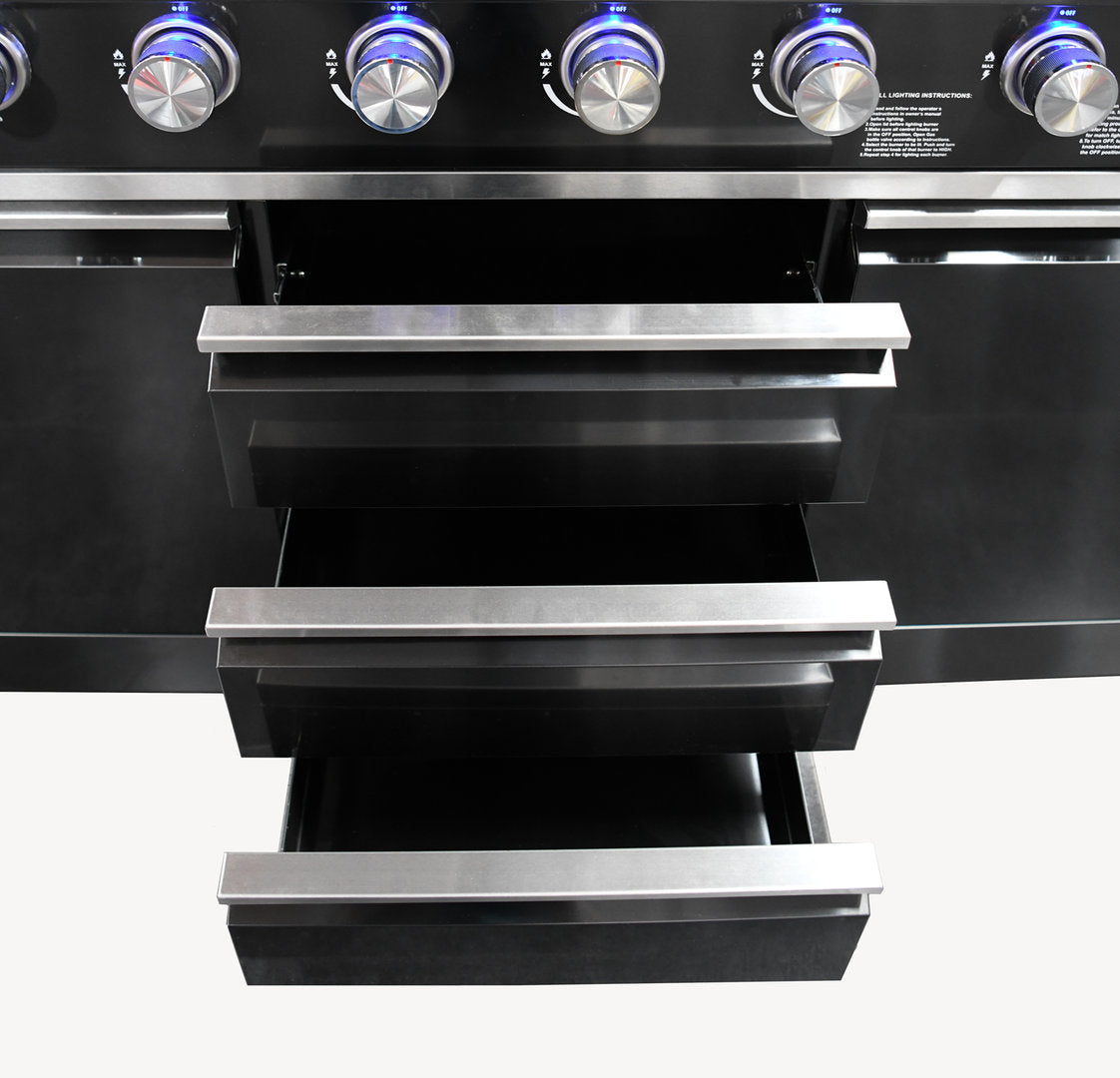 Macelleria Professional 6 Burner Outdoor Kitchen BBQ | Black High Grade #304 Stainless Steel