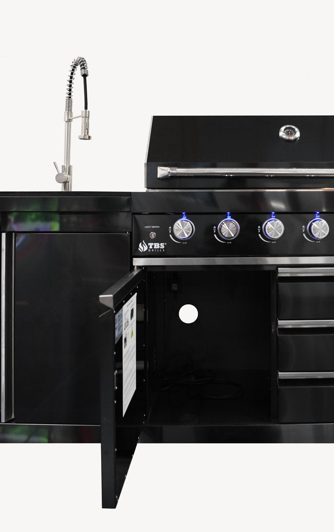 Macelleria Professional 6 Burner Outdoor Kitchen BBQ | Black High Grade #304 Stainless Steel