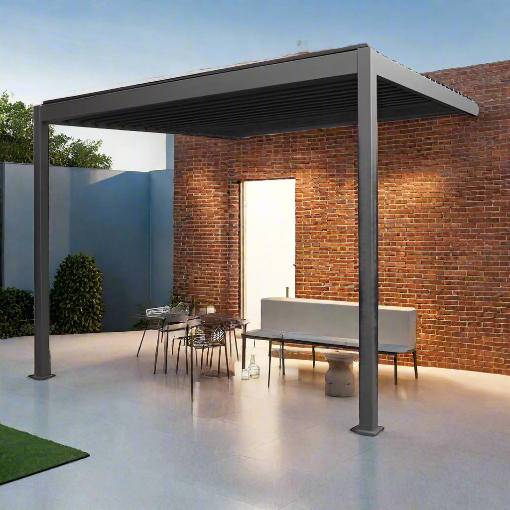 GazeboMate 3x4M Wall Mounted Louvered Gazebo Aluminium Pergola Monument Heavy Duty Wind Resistant