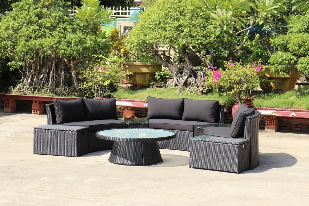 KABUL HALF MOON SOFA SET Aluminium Outdoor Lounge Setting — Black or White