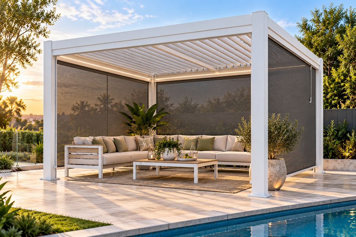 GazeboMate 4M x 4M Combo Aluminium Louvre Gazebo – White