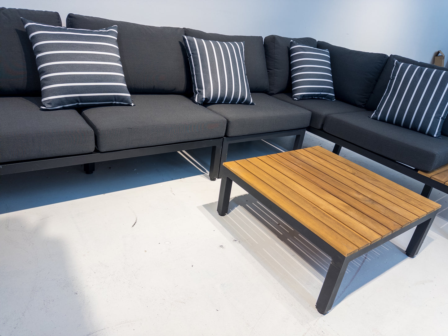 Outdoor Havana Package In Black - Outdoor Aluminum & Acacia Modular Corner Lounge Black Aluminium with Black Fabric