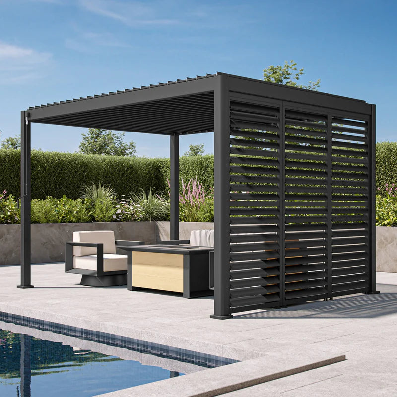 3m GazeboMate Louvered Gazebo Combo Deal – Monument | Aluminium Pergola + Sliding Louvered Shutter Wall