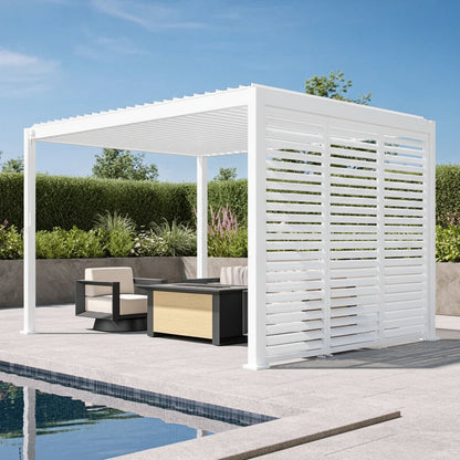 test rey 1 Pergola Shutter Wall in White Powder Coated suits Gazebo Mate Louvered Gazebo