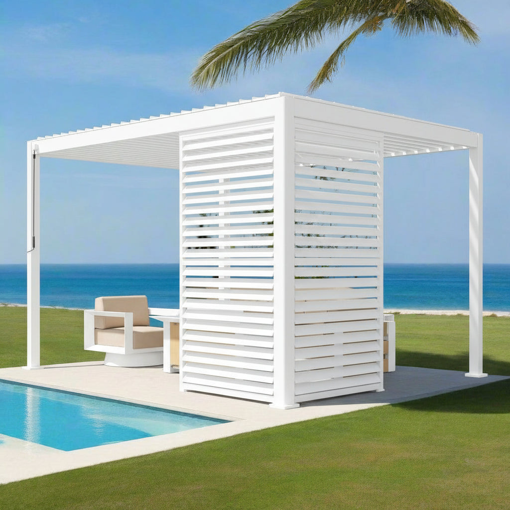 Pergola Shutter Wall in White Powder Coated suits Gazebo Mate Louvered Gazebo